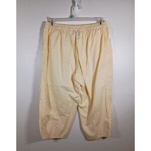 Cathy Daniels Elastic Waist Pockets Butter Yellow Cotton Capri Pants Size XL